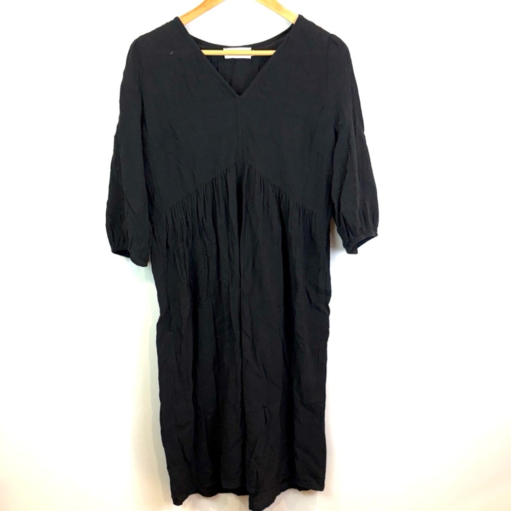 Indi & Cold Black V-Neck 100% cotton midi Dress size M